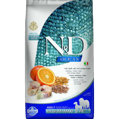 Farmina N&D Ocean Canine Adult Medium/Maxi Cod, Spelt, Oats & Orange 2.5kg