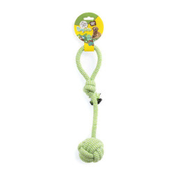 Dog Toy rope ball with long handle ass. colours 35 cm