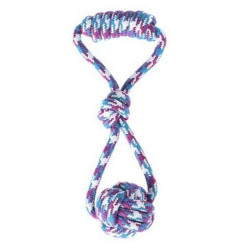 Jouet pour chien corde avec balle et dummy couleurs assort. 29 cm