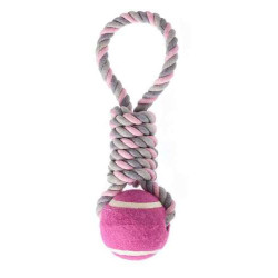 Dog toy rope with tennis ball and handle, assorted colors 28cm