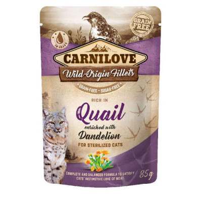 Carnilove Cat Adult Sterilised P+I3ouch Ragout Caille au pissenlit 85g