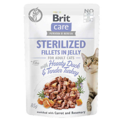 Brit Care Cat - Fillets in Jelly with Hearty Duck & Tender Turkey - Sterilized 85g