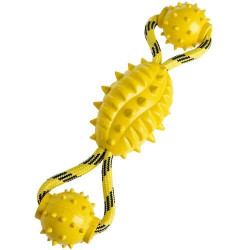 Hundespielzeug Spike Ball, Vollgummi, mit Tau 30cm