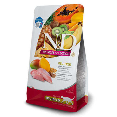 Farmina N&D Tropical Selection Feline Adult Neutered Poulet, Épeautre, Avoine & Fruits Tropicaux 1.5kg