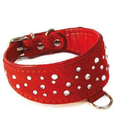 Collare Levriero in camoscio con strass, rosso 20cm