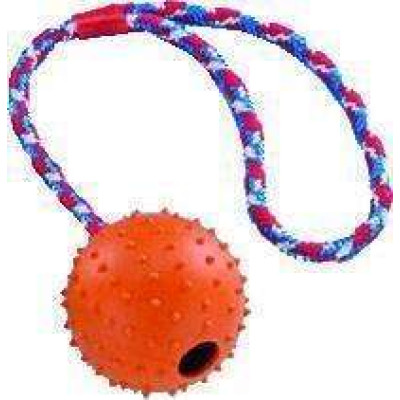 Balle en caoutchouc dur+corde, 7 cm