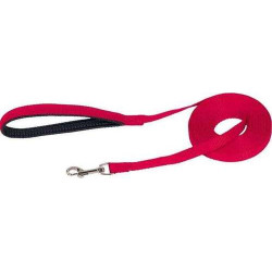 Longe de piste en sangle, avec poignée, nylon rouge, 10 m /15 mm