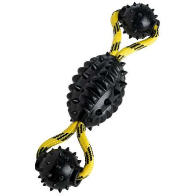 Hundespielzeug Spike Ball, Vollgummi, mit Tau 30cm