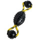 Hundespielzeug Spike Ball, Vollgummi, mit Tau 30cm